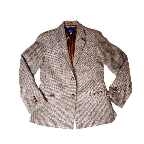F.L's Things Jackets & Blazers - Vintage Woman's Wool Blazer Jacket Sz. 11 Camel Brown Grey Check Academia Y2K
